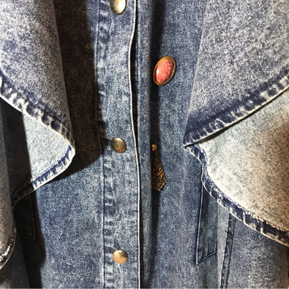 A.P. Collection vintage acid wash chambray denim long jacket 1X - Picture 7 of 7